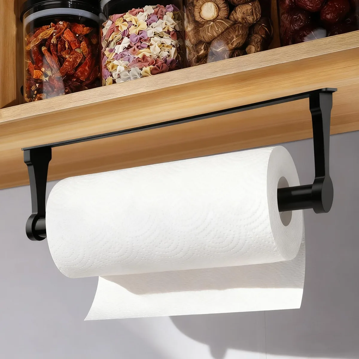 Paper Towel Holder Under Cabinet Space Aluminum Self Adhesive Magnetic Hook — product photo