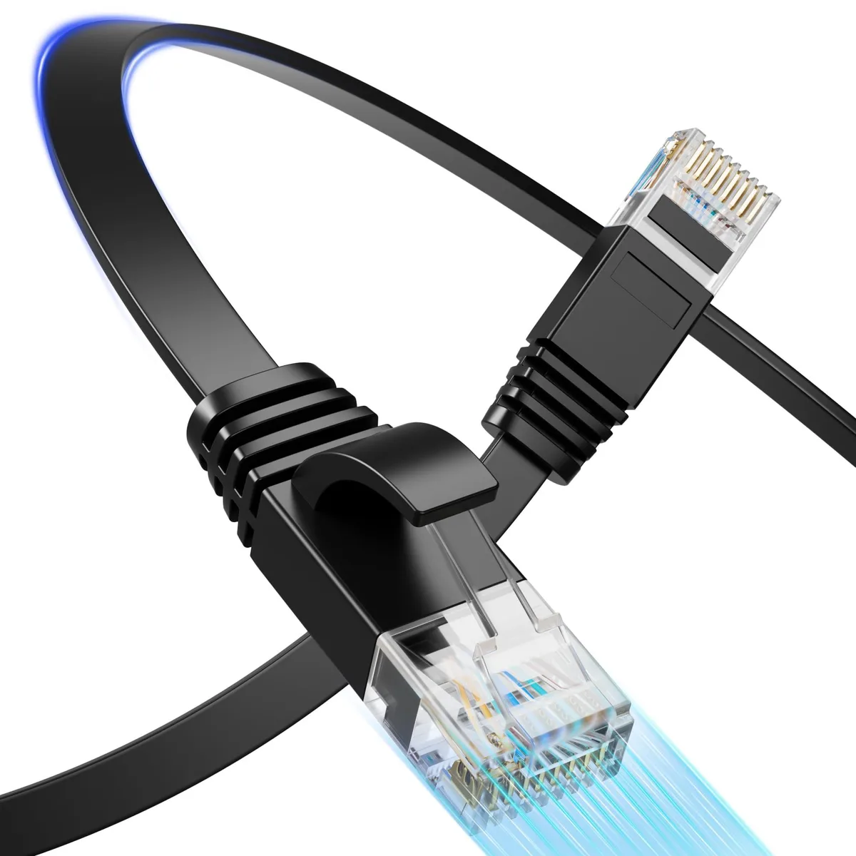  Mnlnbuao Cat 6 Flat Ethernet Cable 50 ft 10 Gbps 550 MHz 1.5 mm Black — product photo