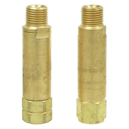 Brass flashback arrestor set with two torch-mounted valves, 9/16-18 UNF fittings