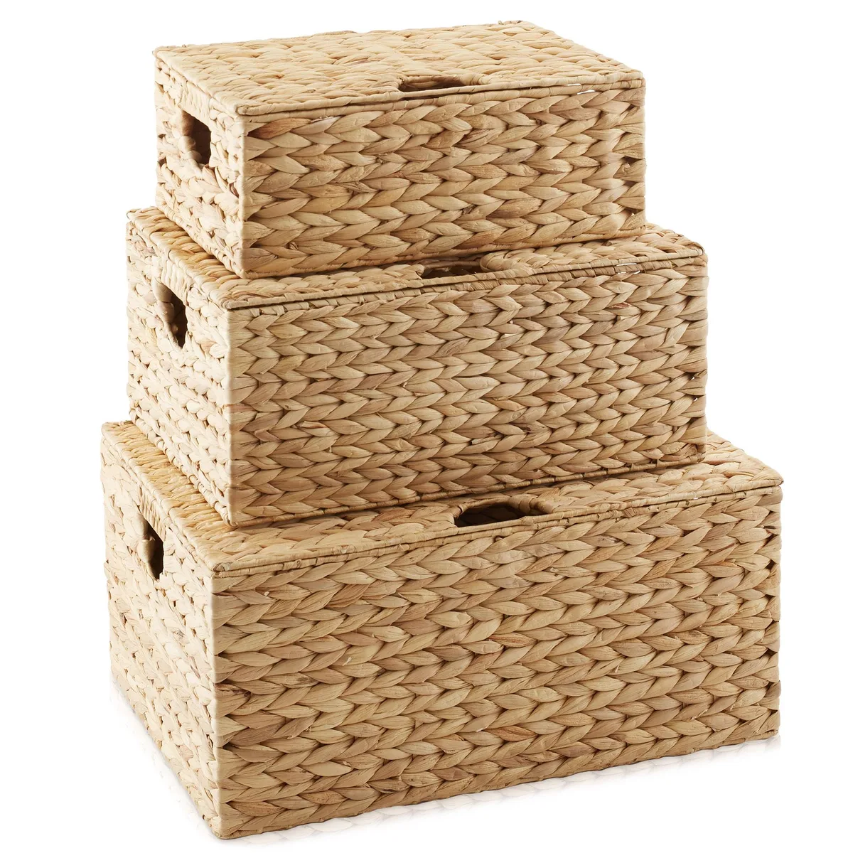 Casafield Casafield STO-T7495-NAT Set of 3 Water Hyacinth Shelving Baskets with Lids — product photo