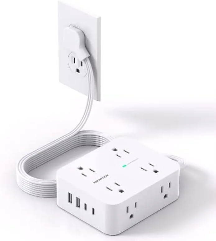 TAURKENAM TAURKENAM 12-in-1 Power Strip 8 AC 4 USB 5 ft Flat Plug 1080J Surge — product photo