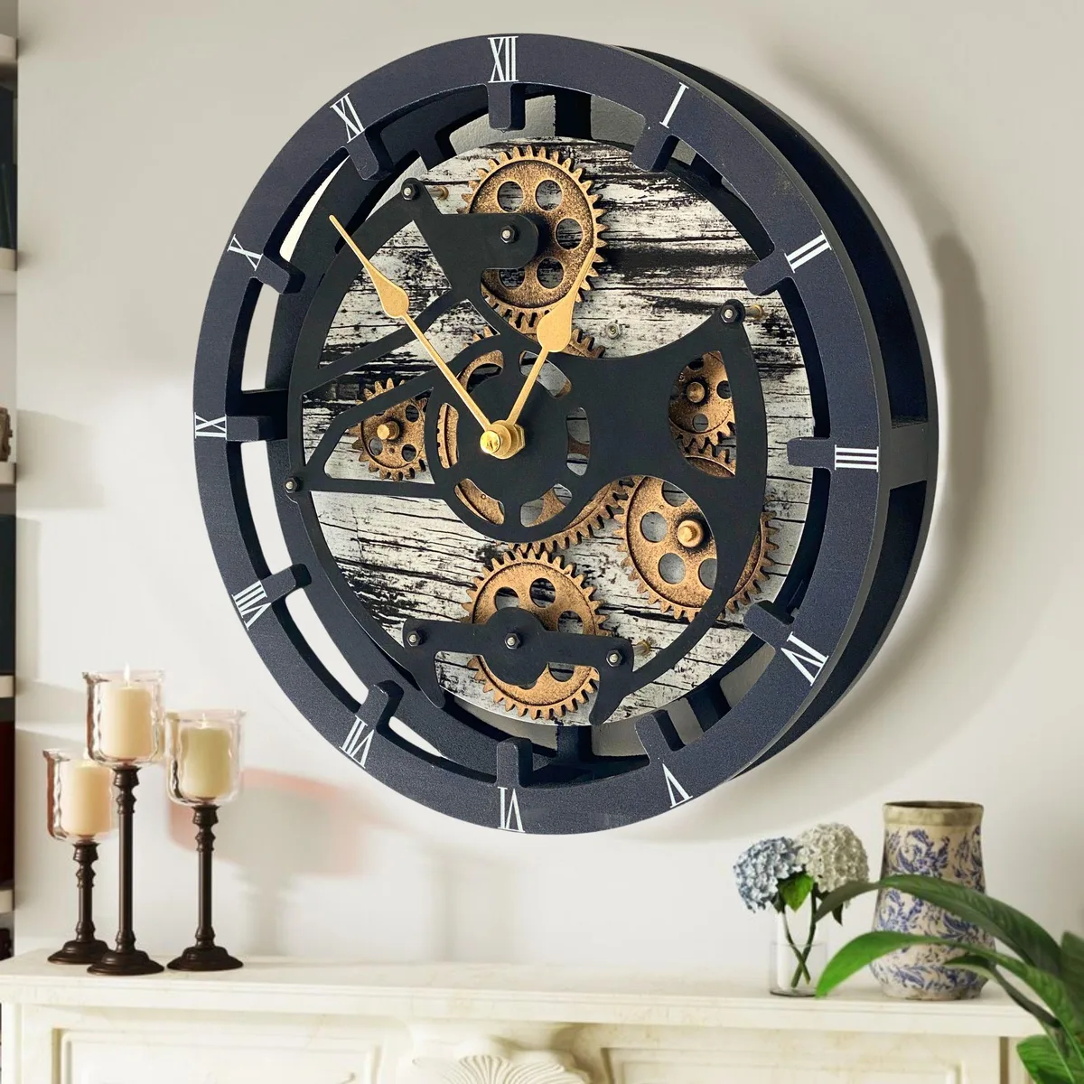 The Gears Clock The Gears Clock Canada Line 16 inch Convertible Wall Mantel Clock Grey/White — product photo