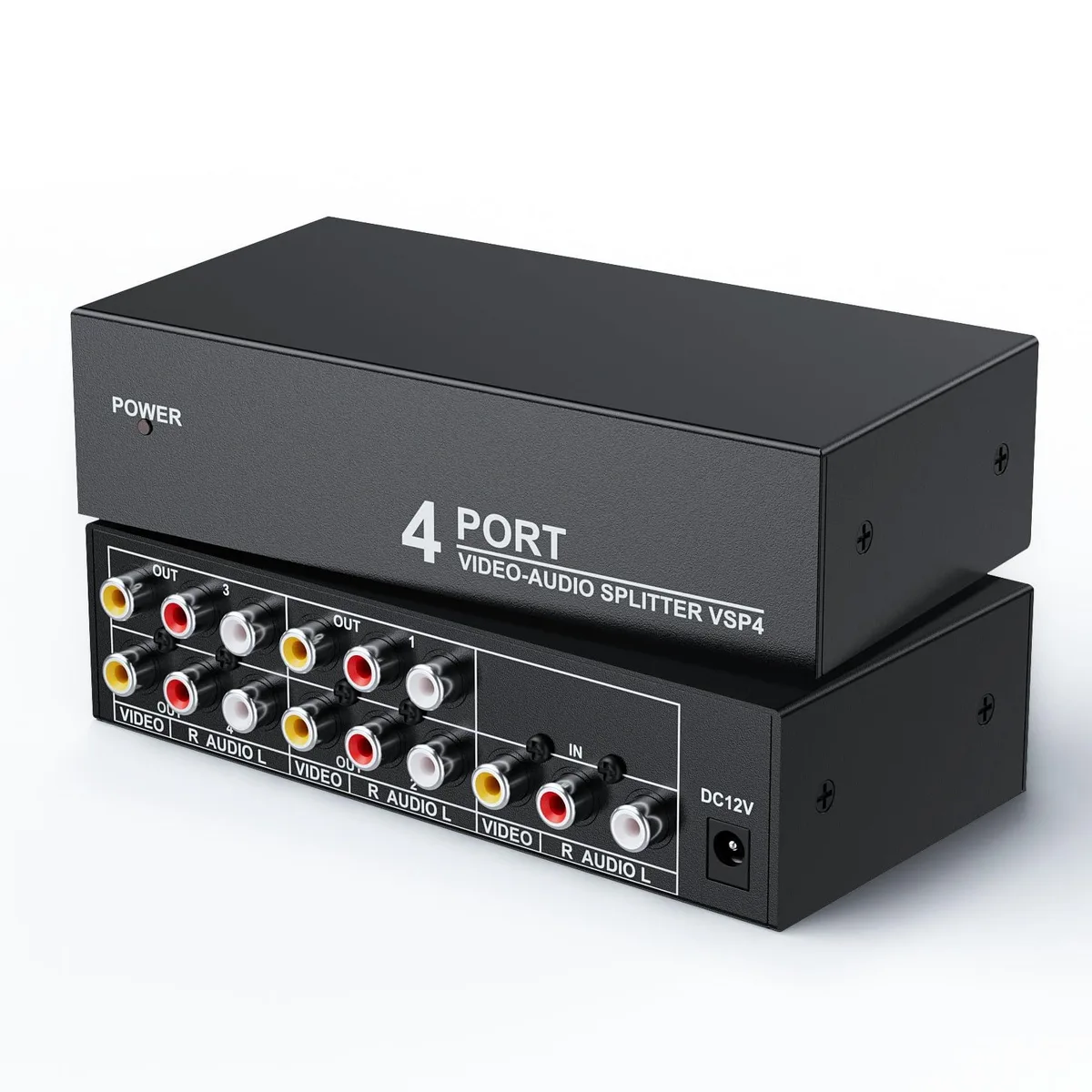 BolAAzuL 3-RCA Splitter 1x4 1 In 4 Out Composite AV Distribution Box with Power — product photo