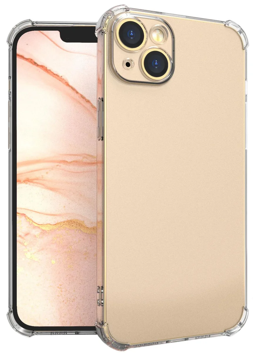 Clear flexible TPU case for iPhone 14 Plus showing phone colour