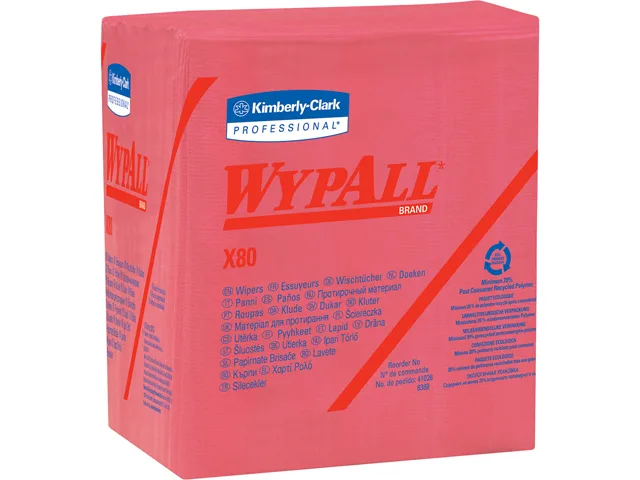 WypAll WypAll X80 41029 Red Cleaning Wipes 12.5" x 12" 200 Sheets — product photo