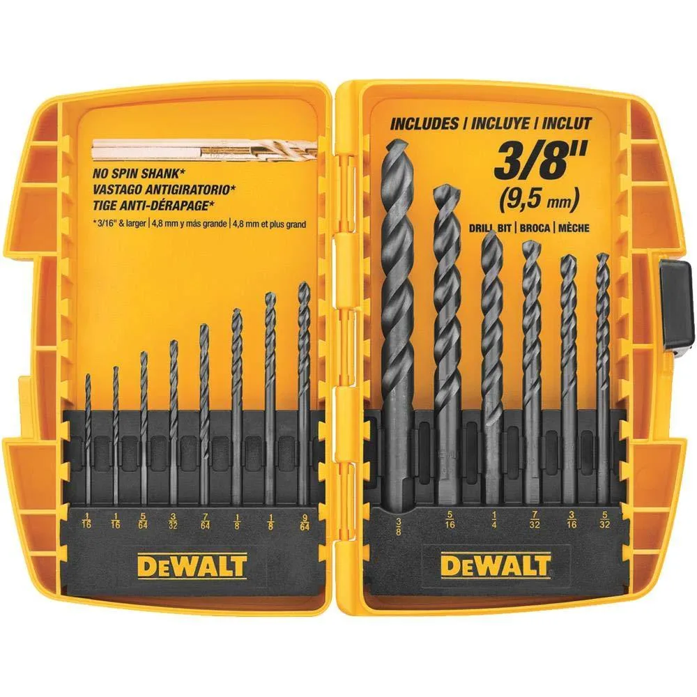 Black oxide drill bit set in tough case with sliding soft-grip lock
