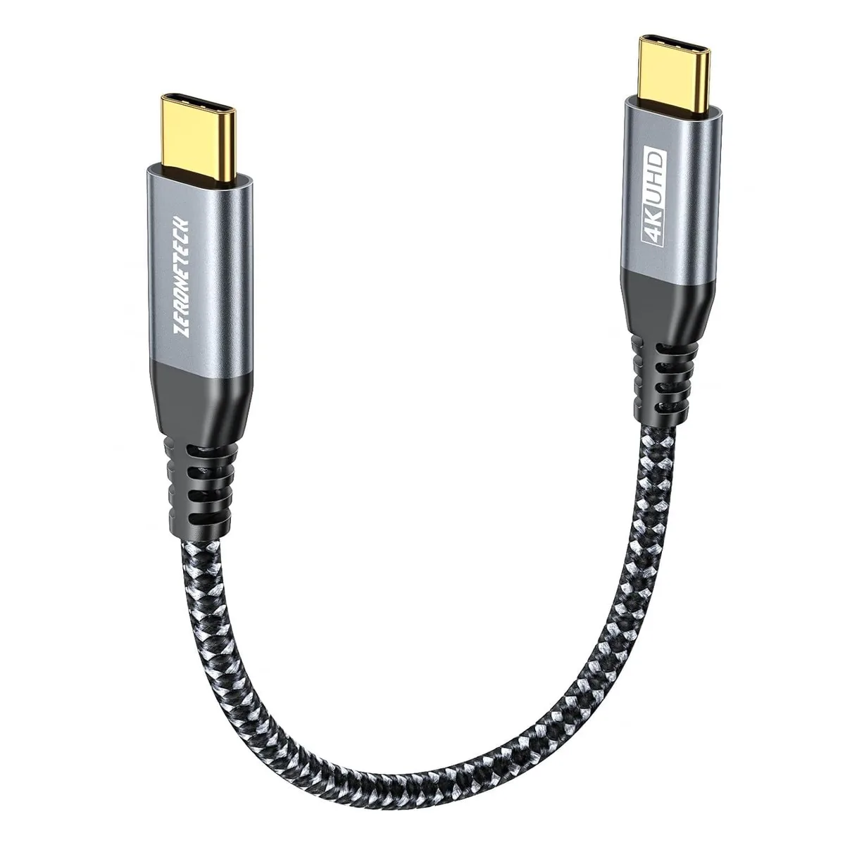 Short black braided USB-C male-to-male cable
