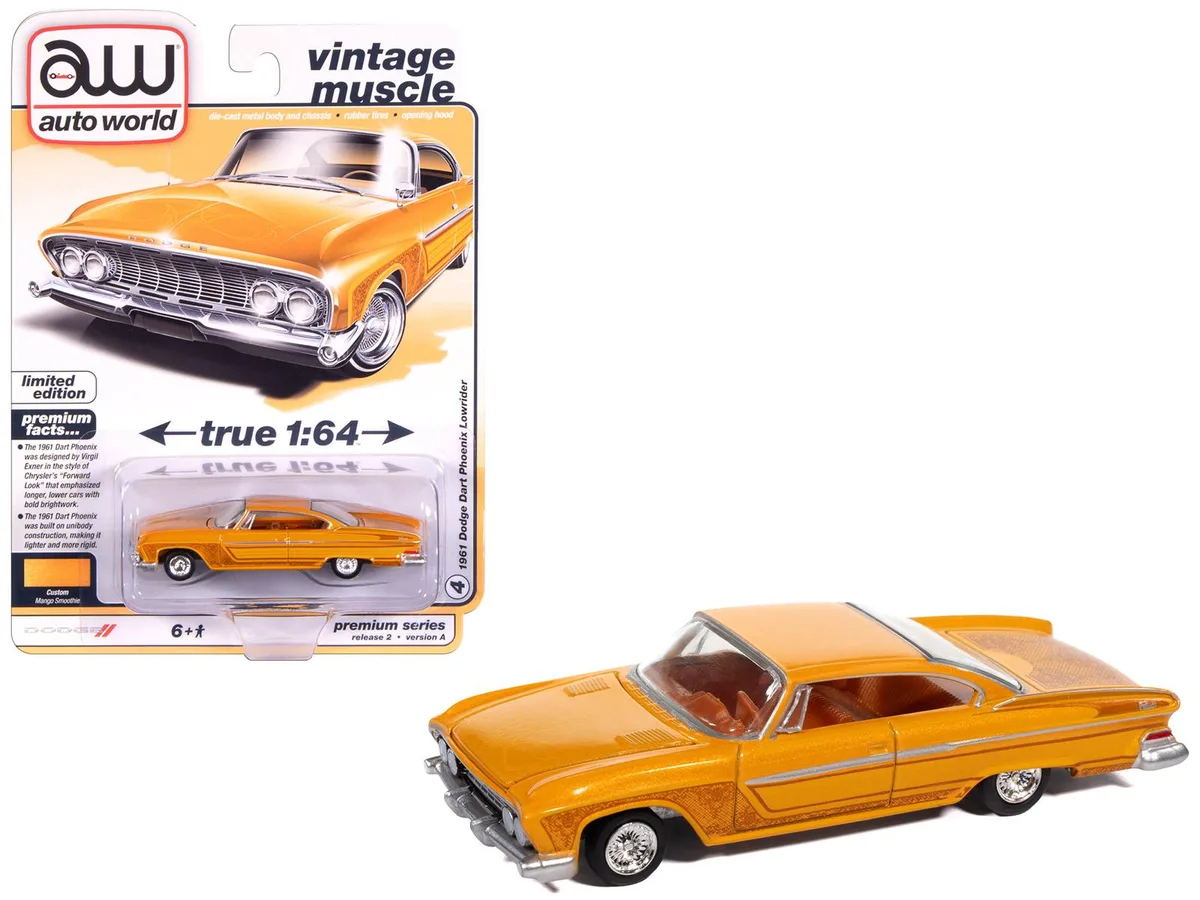 auto world Auto World 1961 Dodge Dart Phoenix Lowrider Mango Smoothie Metallic 1/64 Hobby Collectible — product photo