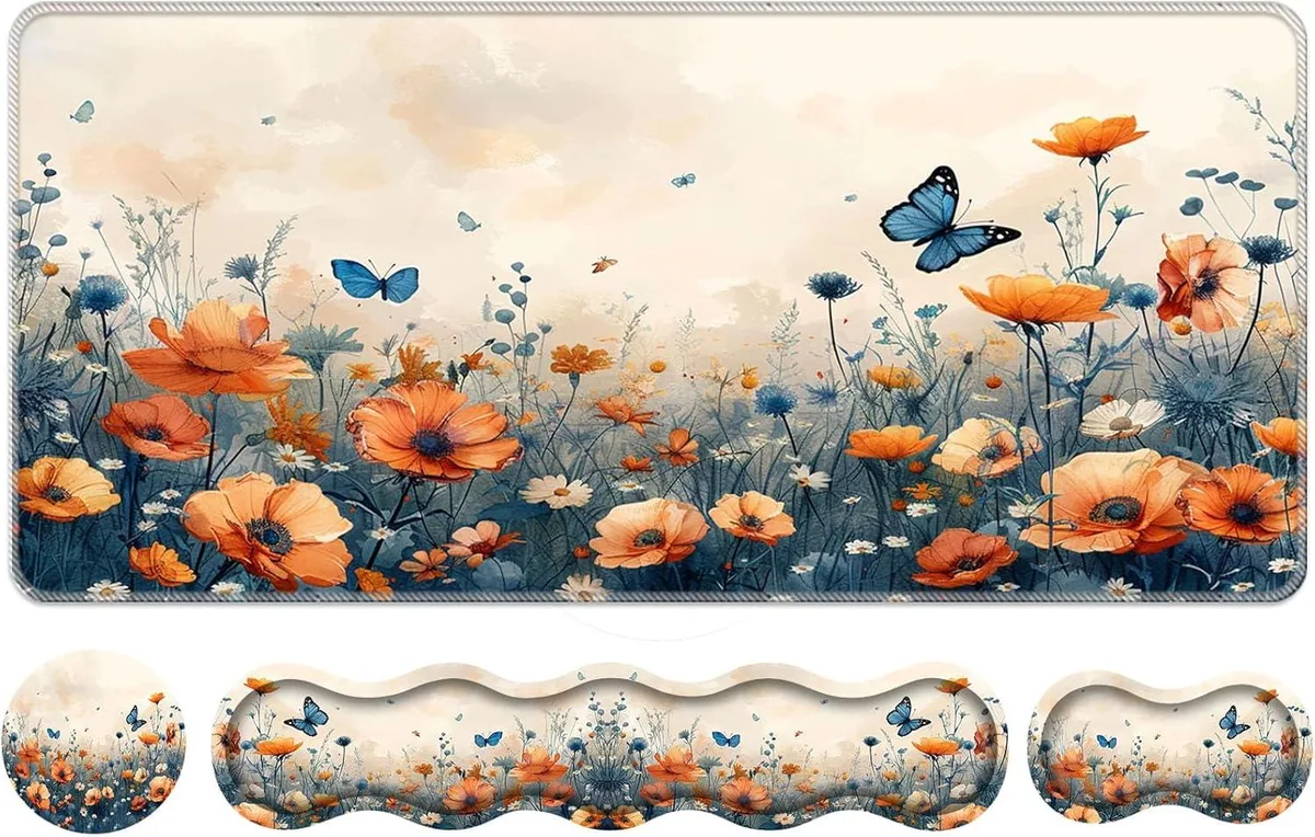 Kenuco Kenuco Wrist Rest Set 31.5x11.8 in Flower Butterfly — product photo