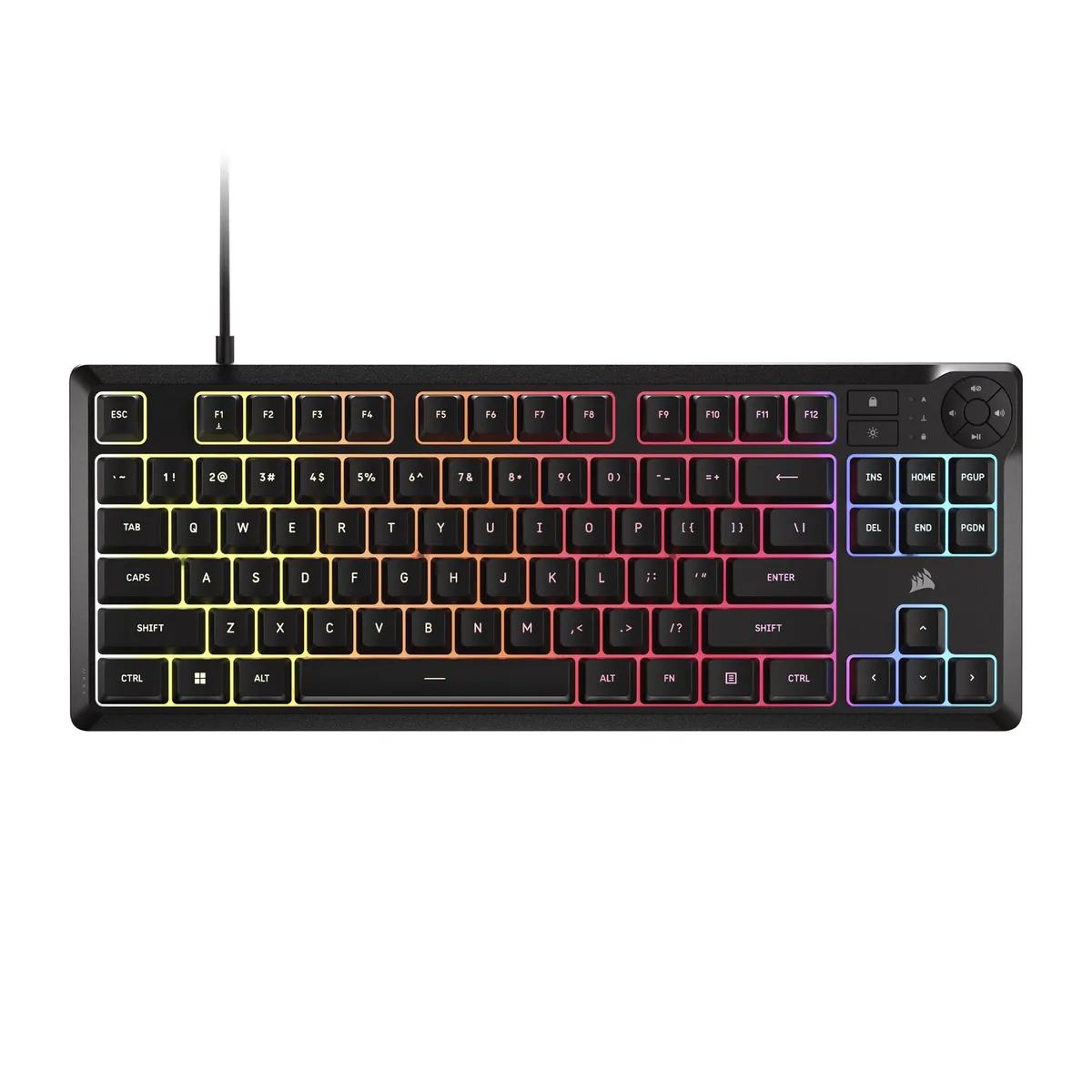  Corsair K55 CORE TKL gaming keyboard tenkeyless 8-zone RGB membrane 1000Hz polling black — product photo