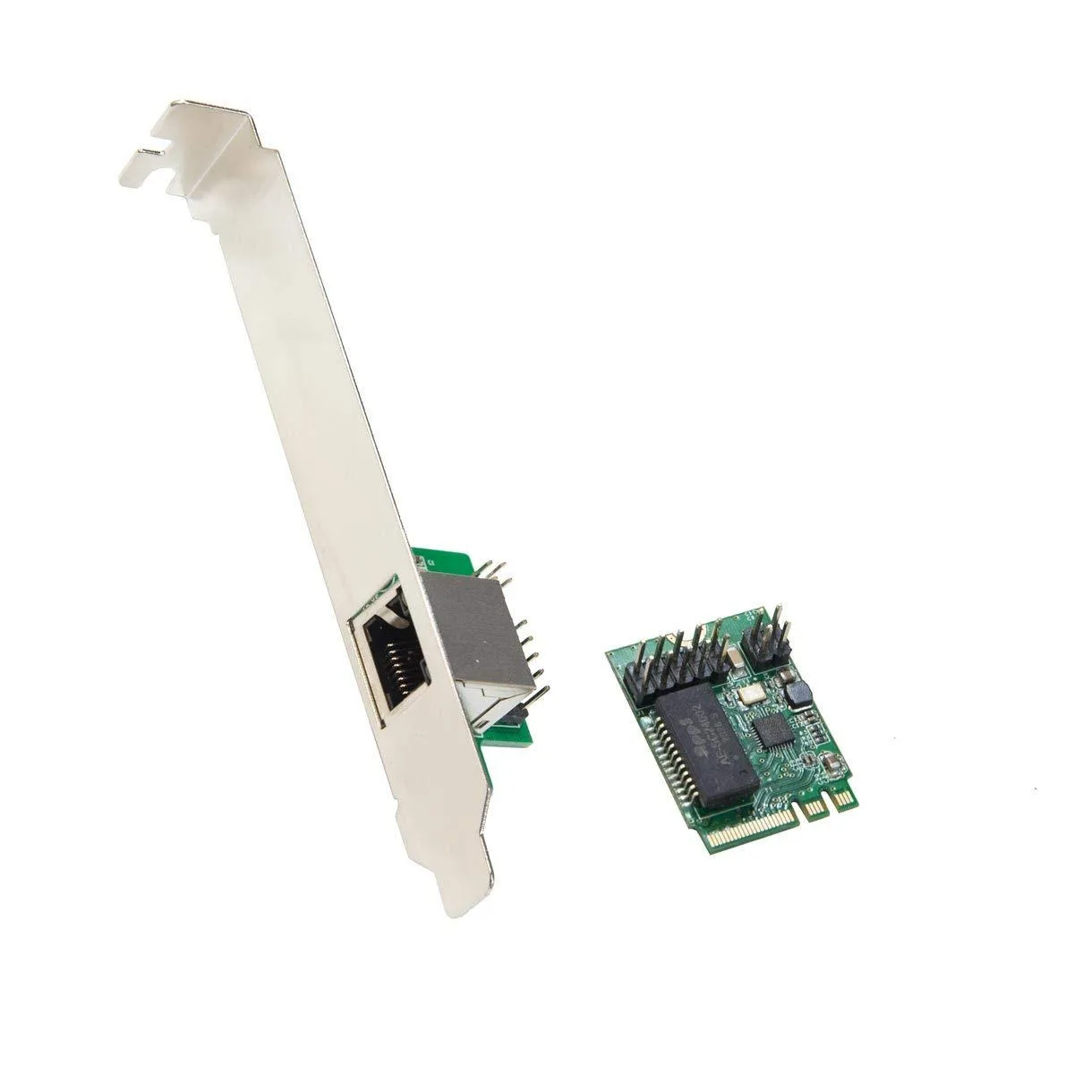 Small rectangular M.2 module with gold edge connector and black PCB, about 1.25 by 0.75 inches