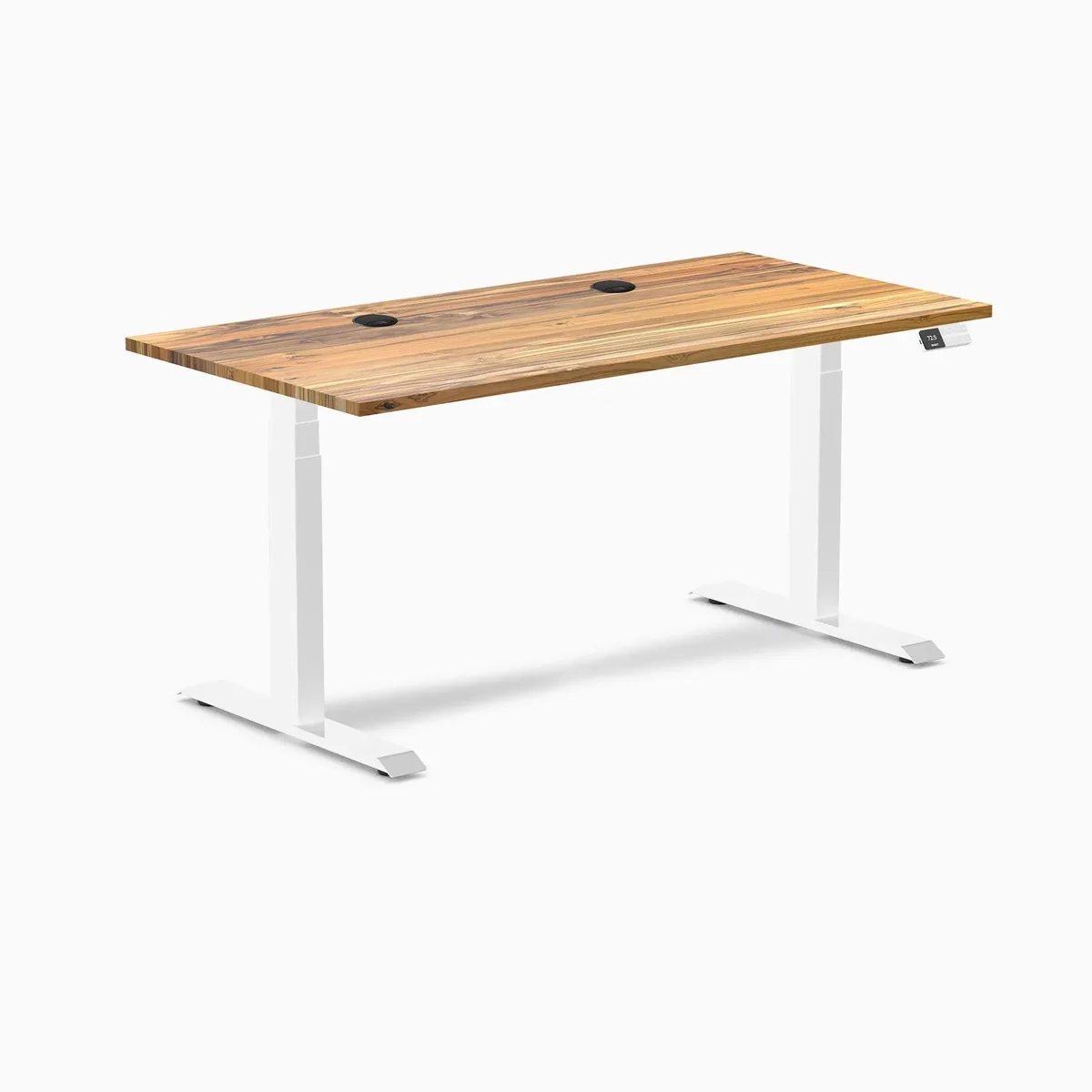 Desky Desky Dual Hardwood Sit Stand Desk Teak 60 x 30 inches with Grommets White — product photo