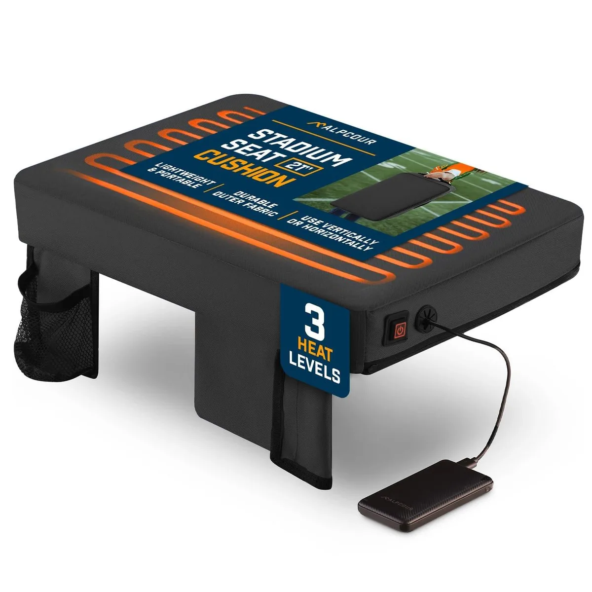 Alpcour Alpcour Portable Extra Thick Heated Stadium Seat Cushion 21 x 15 x 3 inches — product photo