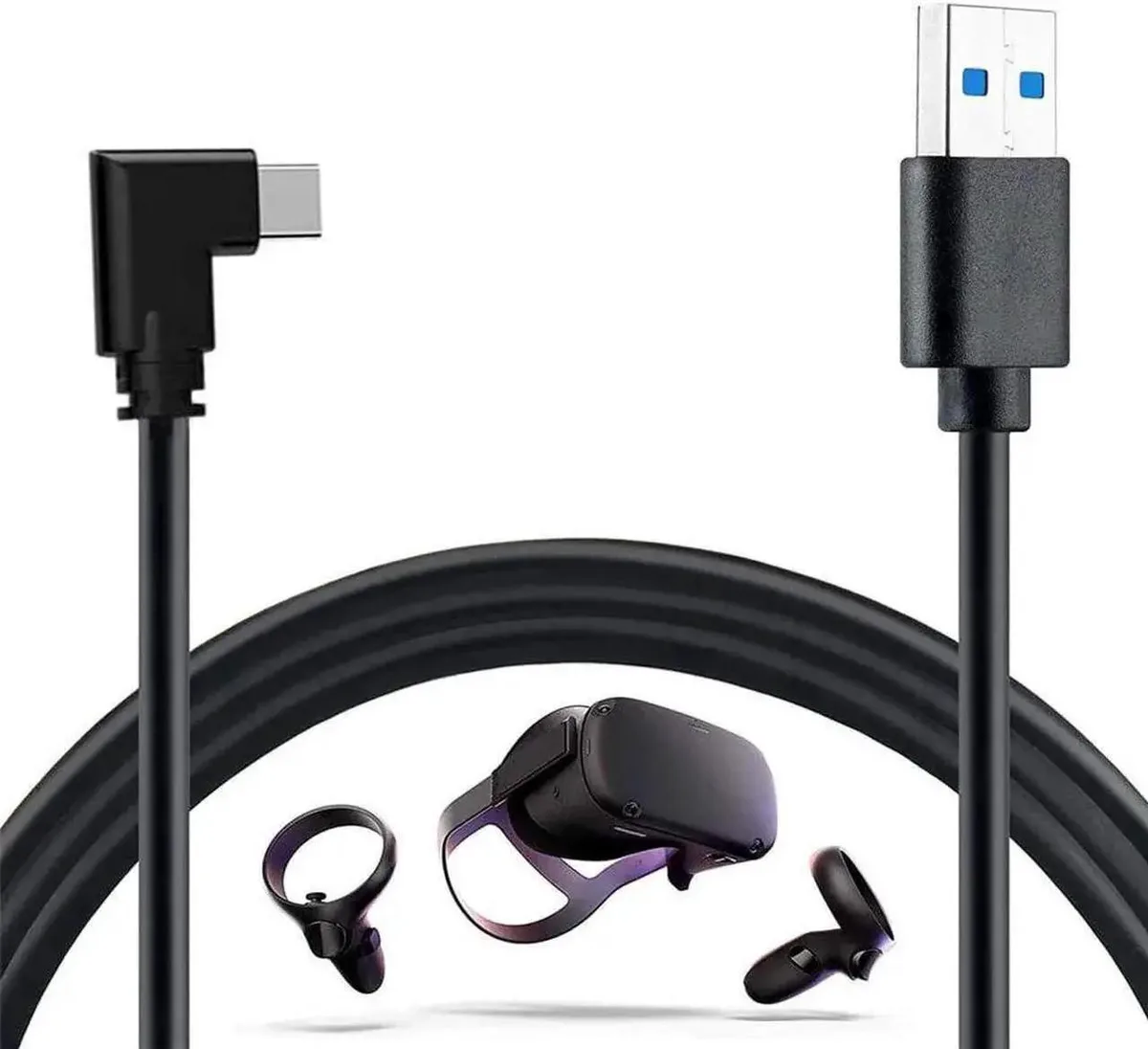 Long black USB A to USB C cable with reinforced connectors