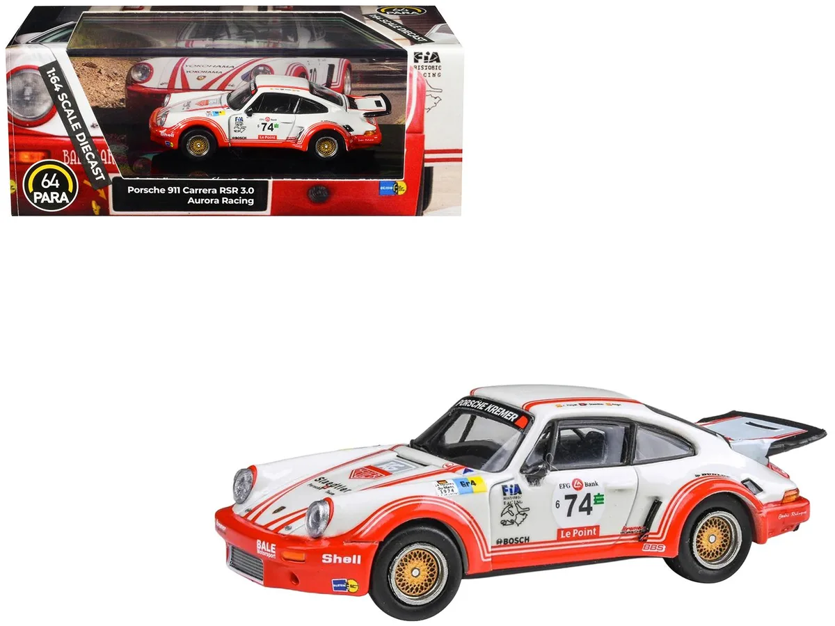 Paragon Paragon Porsche 911 Carrera RSR 3.0 #74 Aurora Racing White Red Stripes 1/64 Diecast Hobby Collectible — product photo