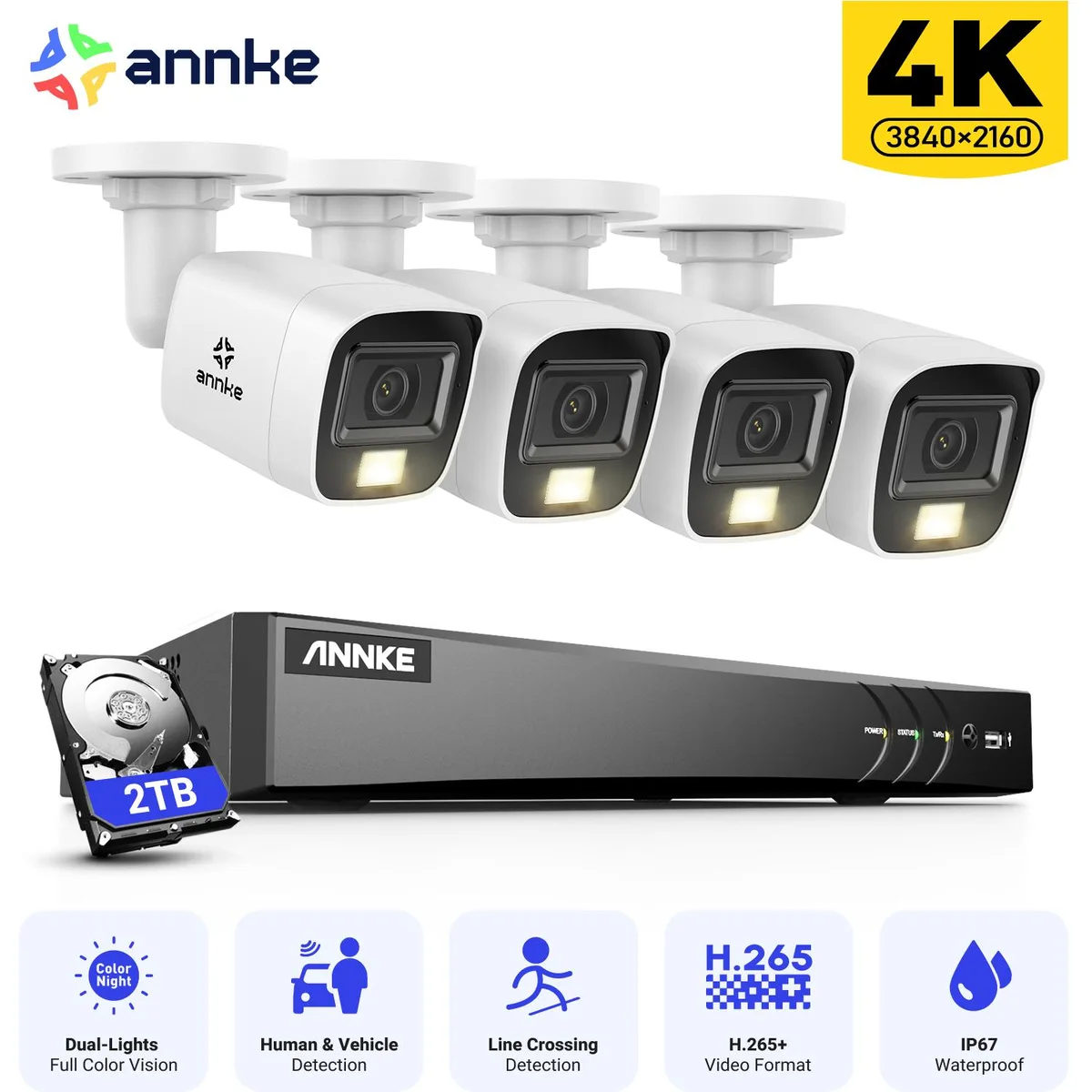 Annke Annke 4K 8CH 8MP AI DVR 2TB HDD 4x Bullet Cameras Surveillance Security System — product photo