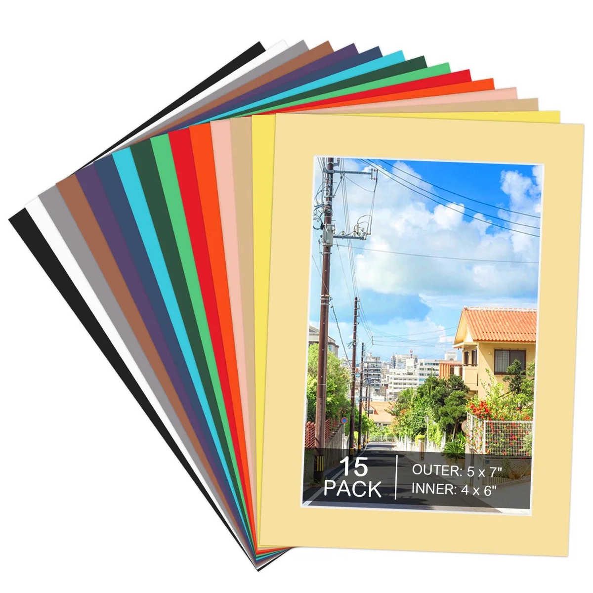  Prudiut G3860K-11-N 15-pack 5x7in mixed-colour picture mats for 4x6 photos — product photo