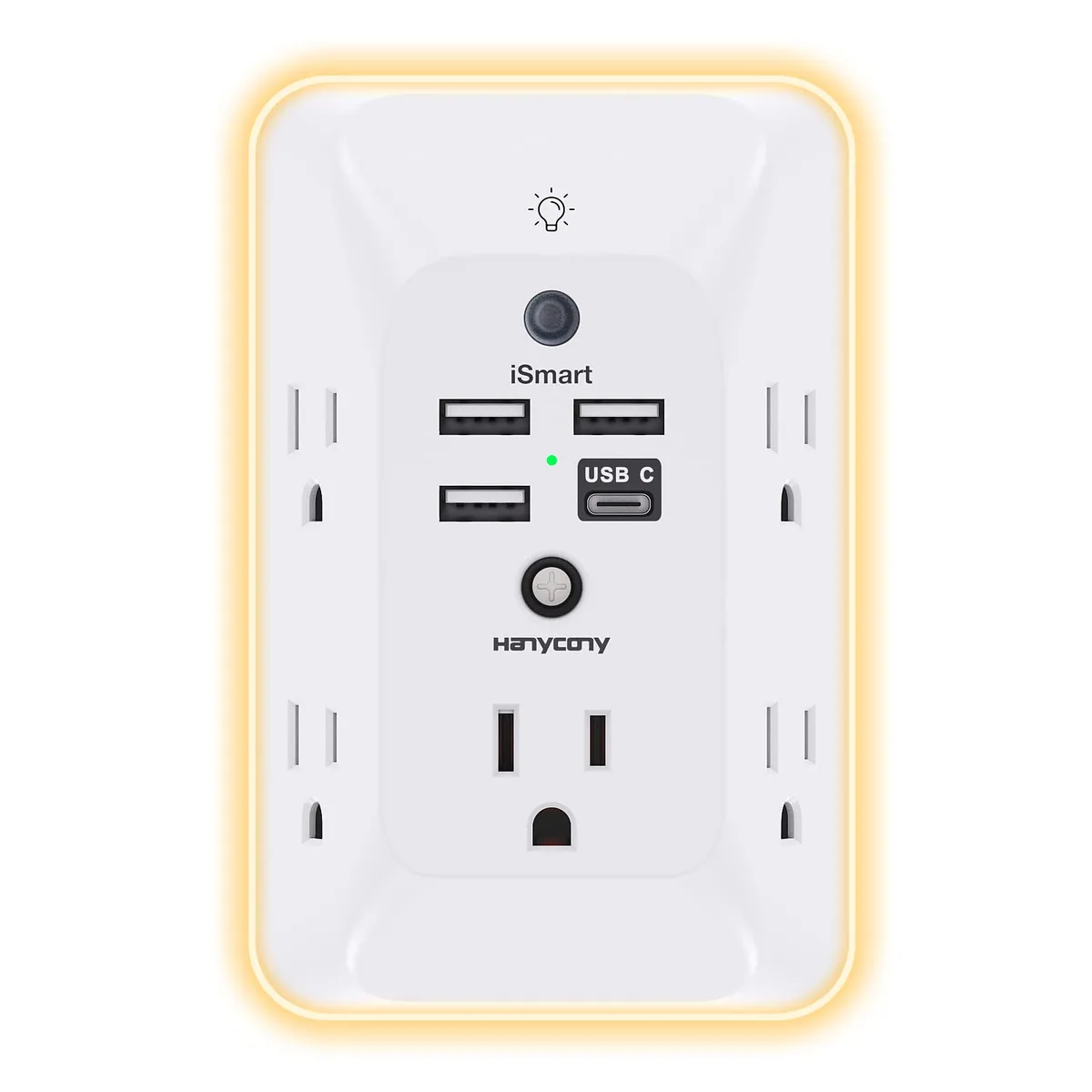 Outlet Extender with Night Light 15 A 125 V 1050 J 4 USB 1 USB C — product photo