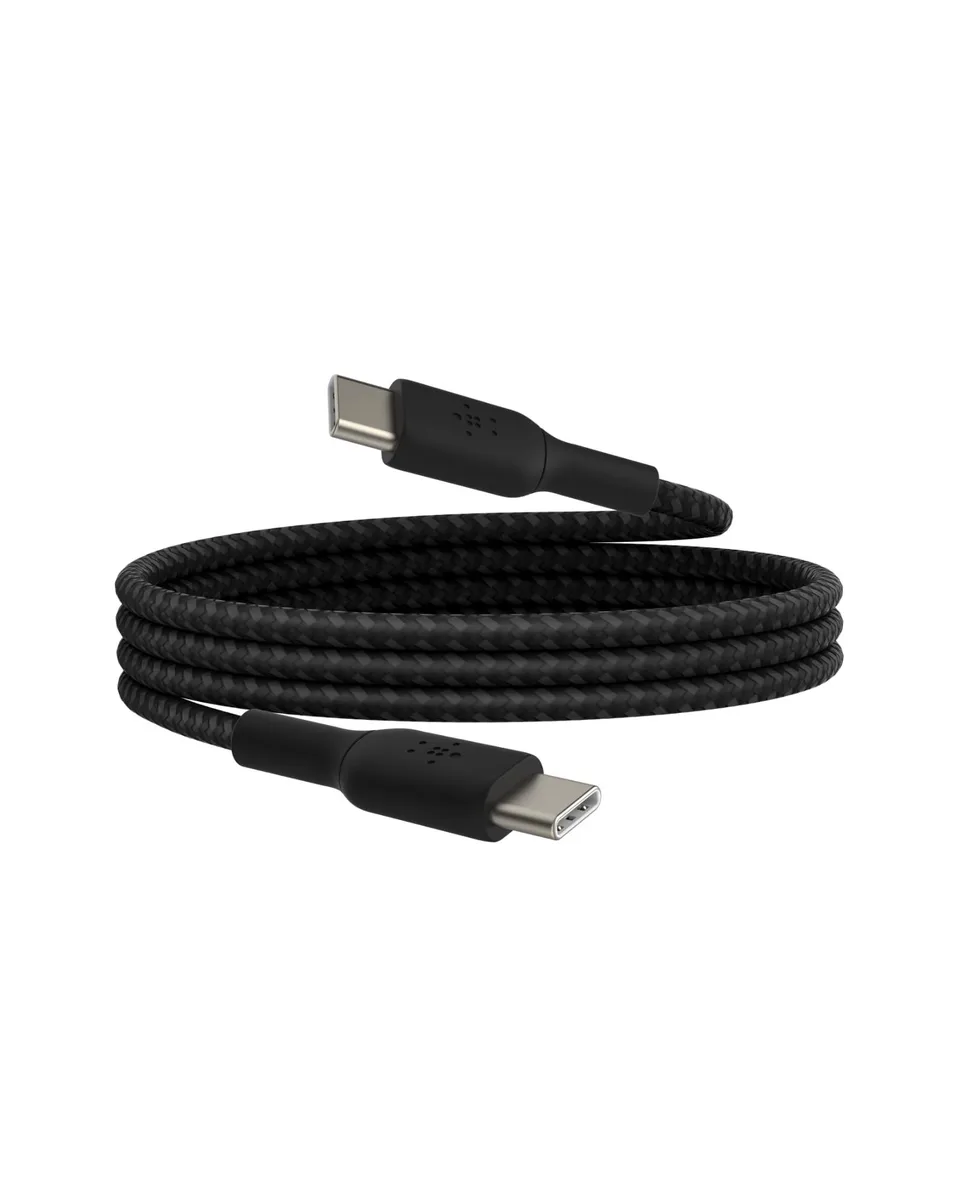 Black braided USB-C to USB-C cable, 3.3 ft long, male-to-male connectors