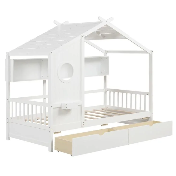 SlickBlue SlickBlue Twin House Bed with 2 Drawers White — product photo