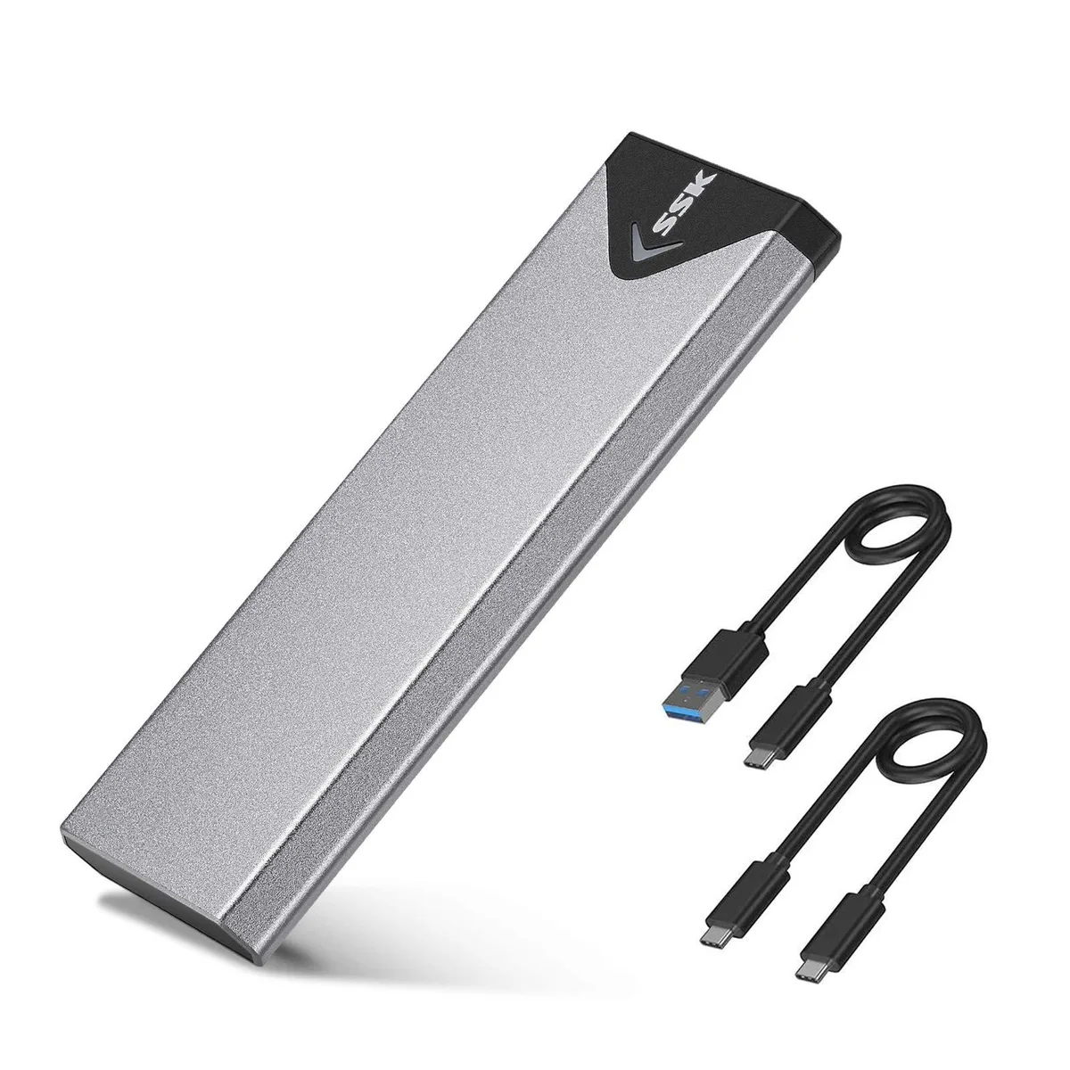 Space gray aluminum M.2 NVME SATA enclosure, slim rectangular shape