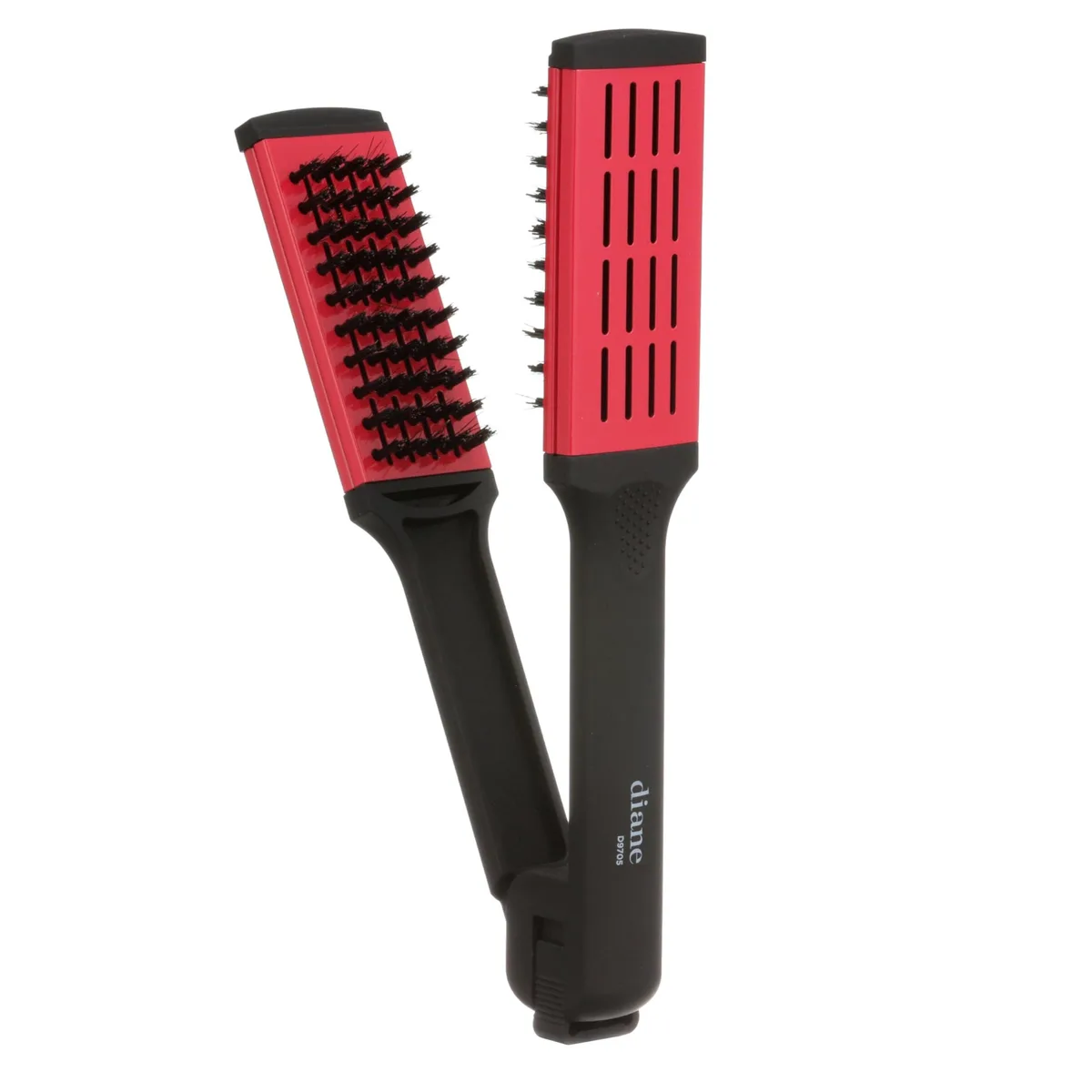 Hot pink and black ceramic straightening brush with nylon bristles and vented plates