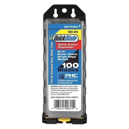 Blue plastic blade dispenser with 100 single-edge razor blades