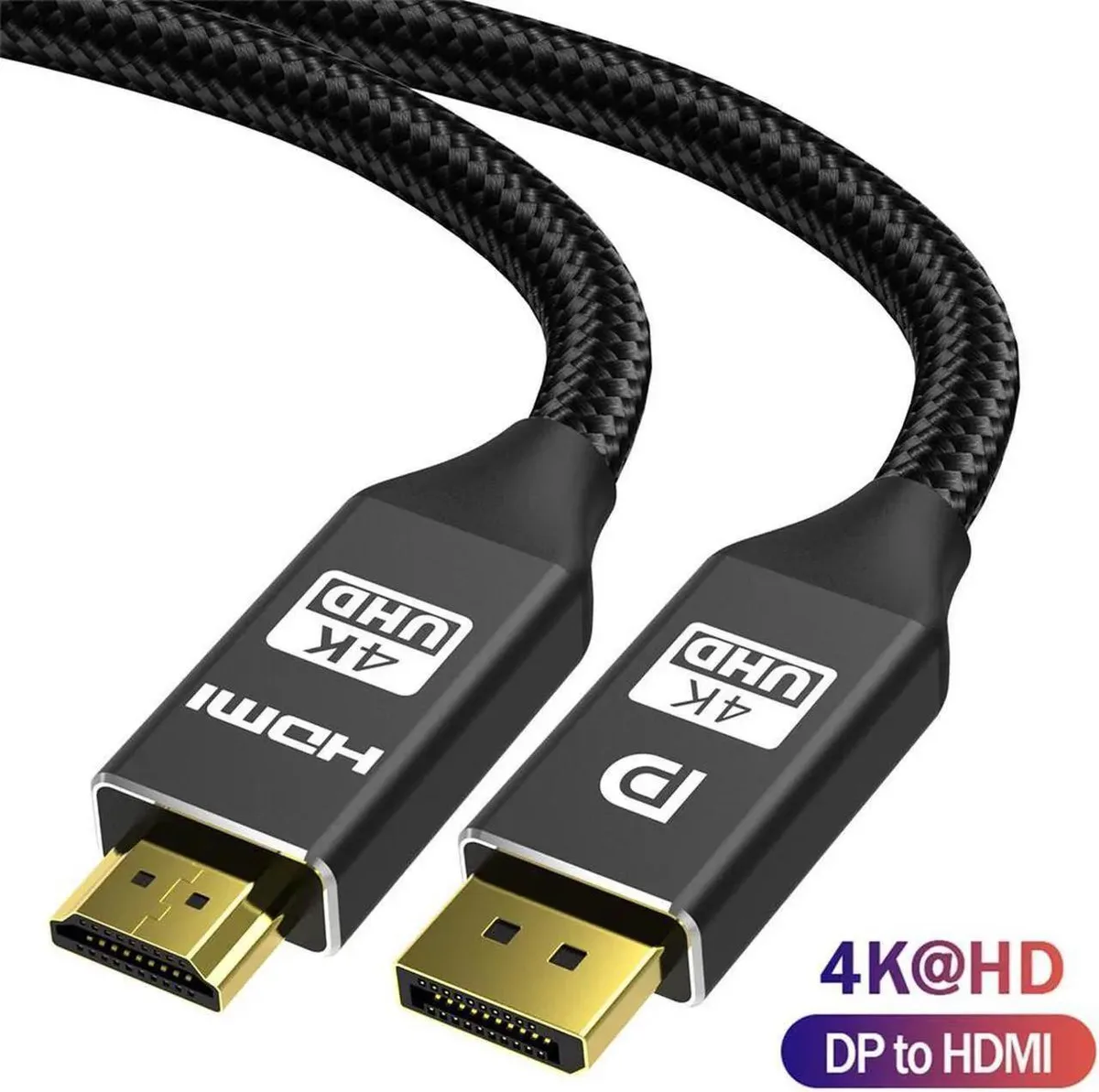 Vszerda Vszerda DisplayPort to HDMI cable 3.3 ft 4K 30Hz unidirectional nylon braided gold-plated — product photo