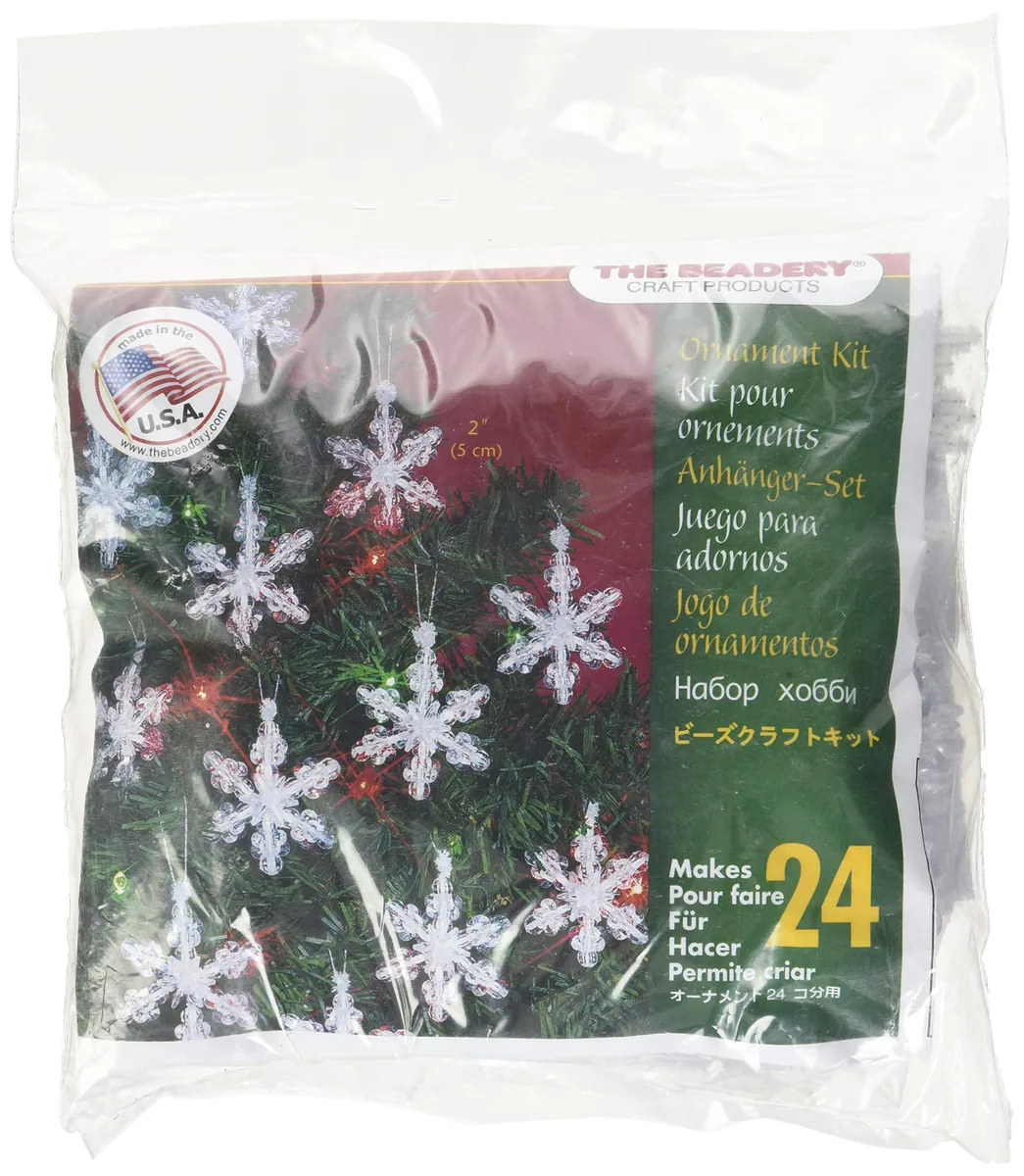 Boxed kit with beads, wire and instructions for 24 mini snowflake ornaments, 6.9 inches tall