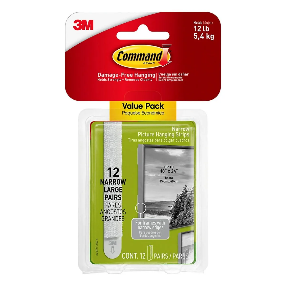 3M 3M Command Narrow Picture Hanging Strips White 12 Pairs 24 Strips 17207 — product photo