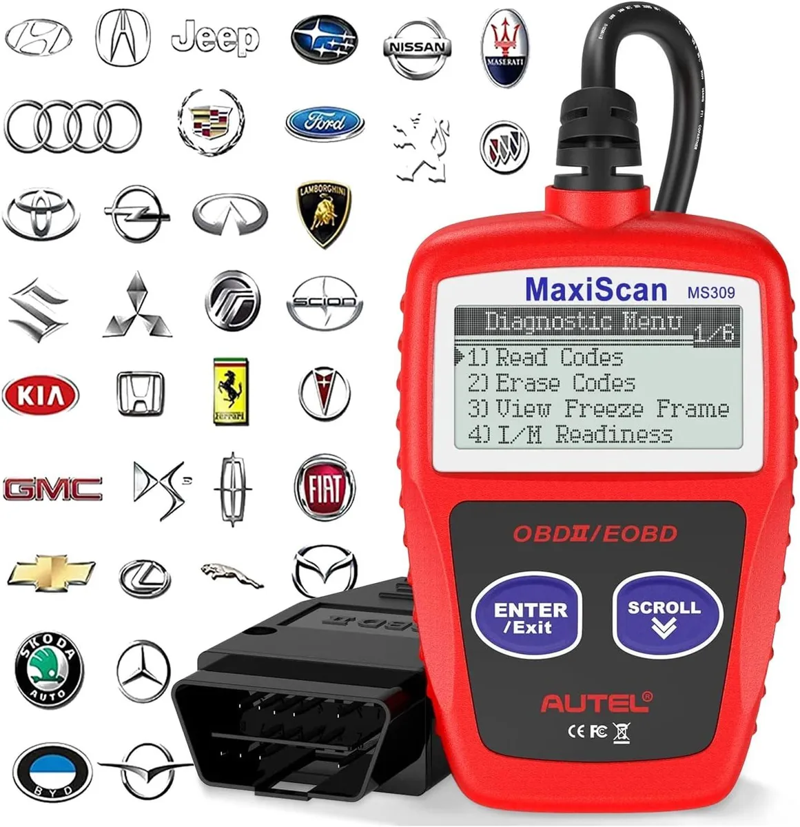 Handheld OBD2 scanner with screen and cable