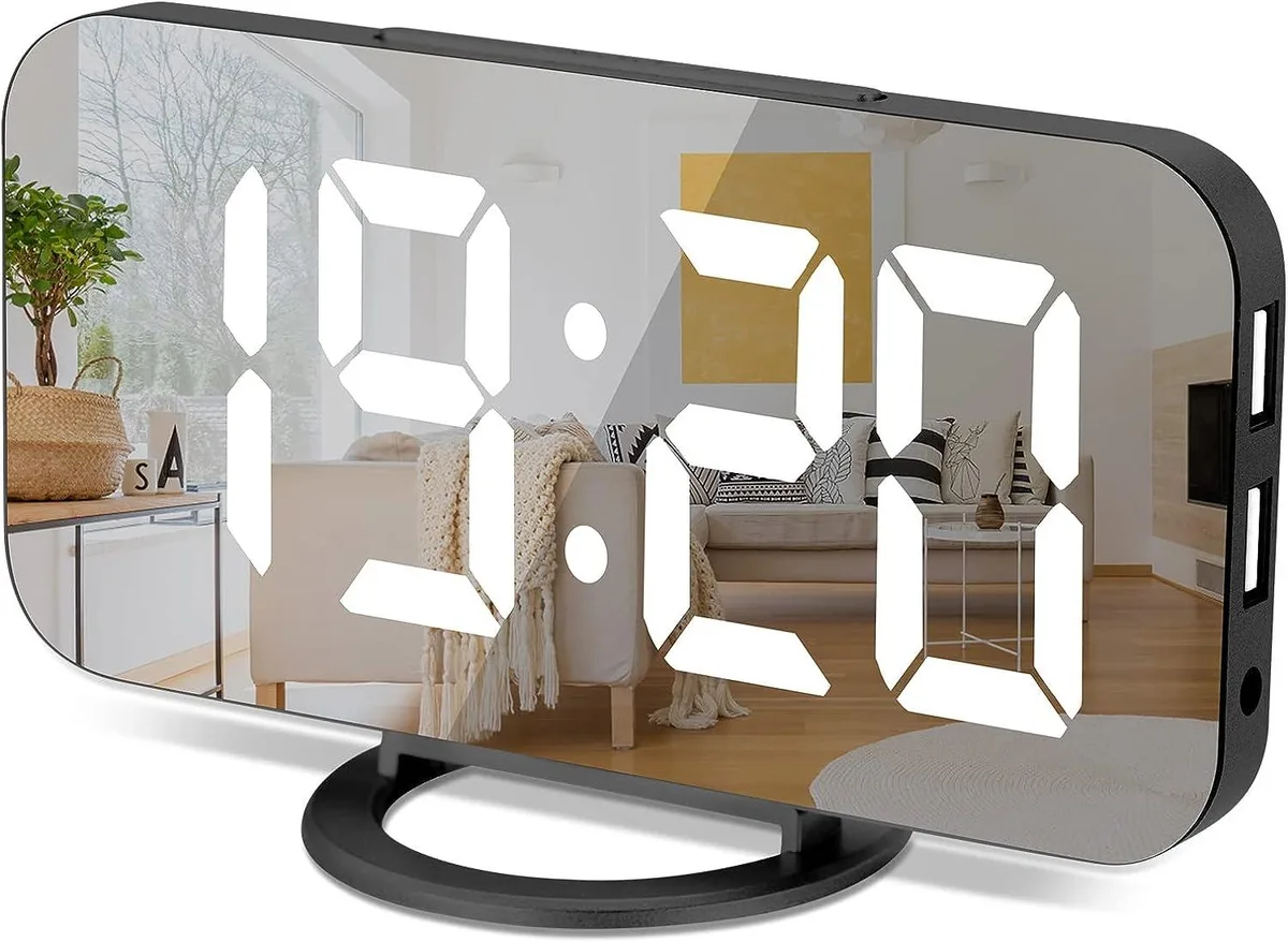 KEHIPI KEHIPI Digital Alarm Clock 6.1" Mirror Display Dual USB Black — product photo