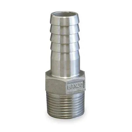 Silver 316 stainless steel barbed hose fitting with hex head