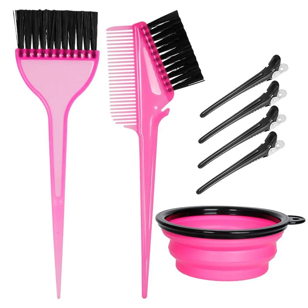 Pink and black hair dye mixing bowl kit with brushes comb and clips in mint plastic finish