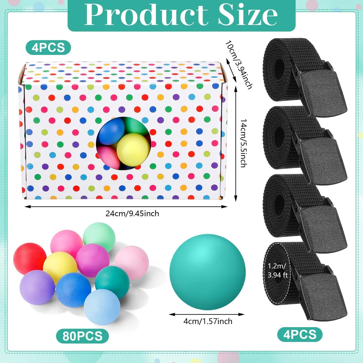  HappyAlley 4 Sets Summer Party Game Shake Box 80 Balls 4 Belts 24x14x10cm play area — product photo