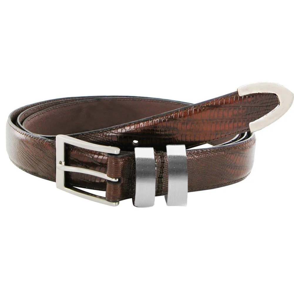 Electronic Depot Electronic Depot Italian Brown Lizard Texture Leather Belt Silver Accents Size 54/56 — product photo