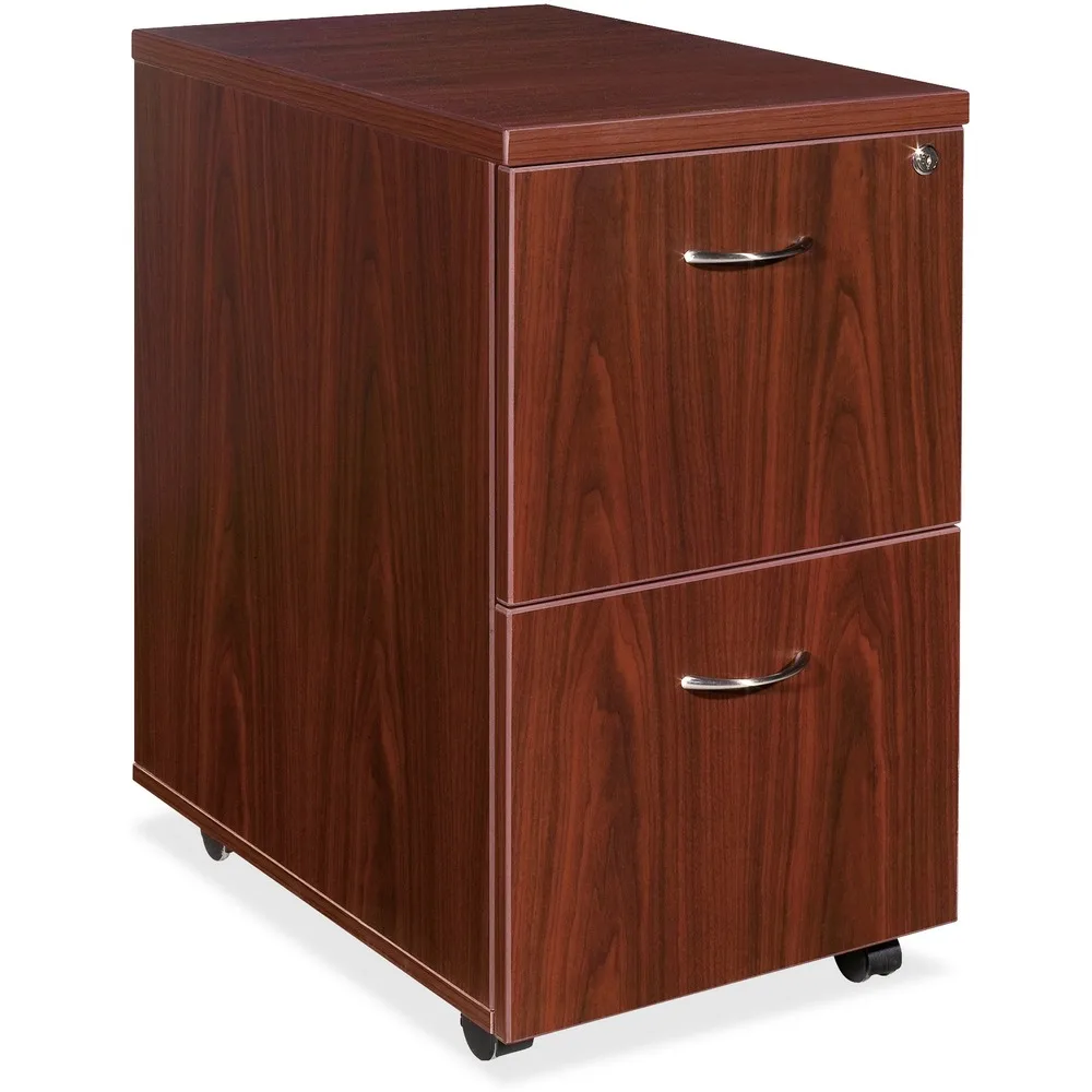 Gray mobile pedestal with two file drawers and casters