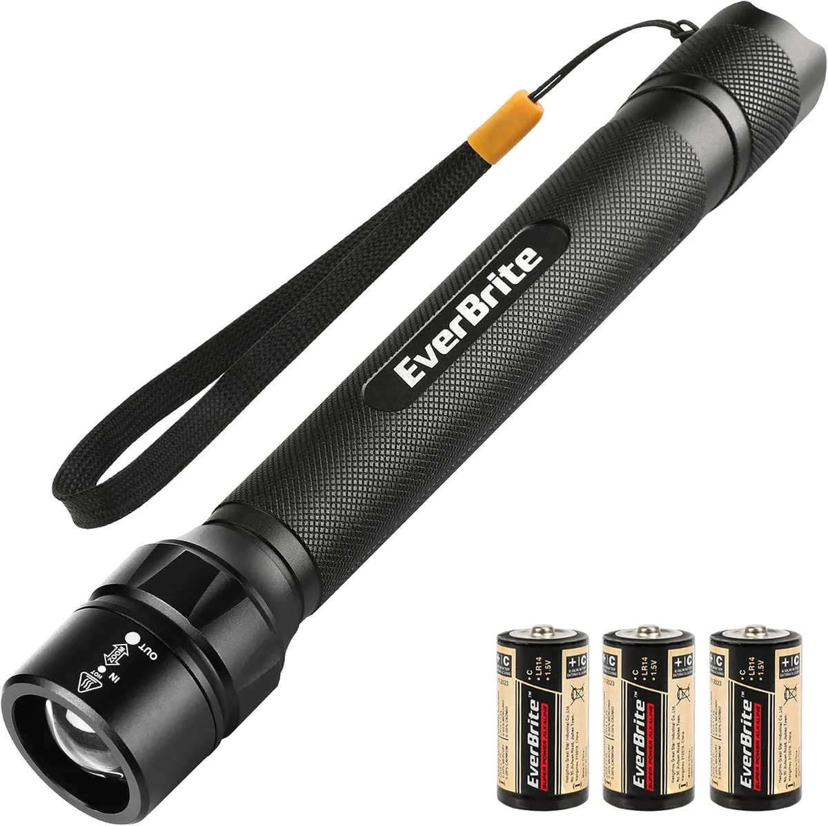 Silver aluminium zoomable flashlight with knurled grip and head focus ring