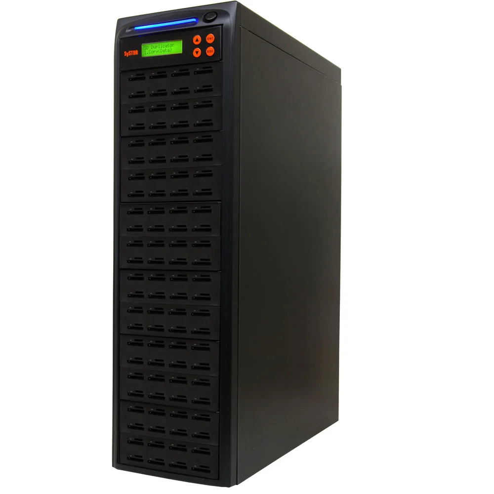 Black standalone SD and microSD duplicator with LCD screen and 95 card slots