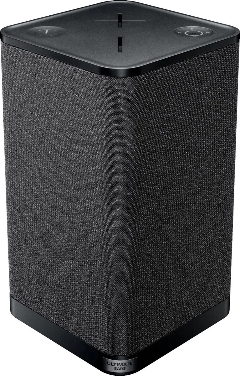 Black rectangular portable Bluetooth speaker with carry strap