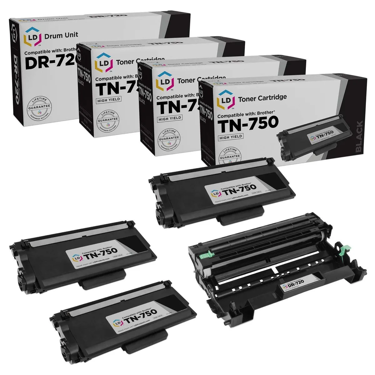 LD Products LD Products TN750 High Yield &amp; DR720 3 Toners 1 Drum 4-Pack — product photo