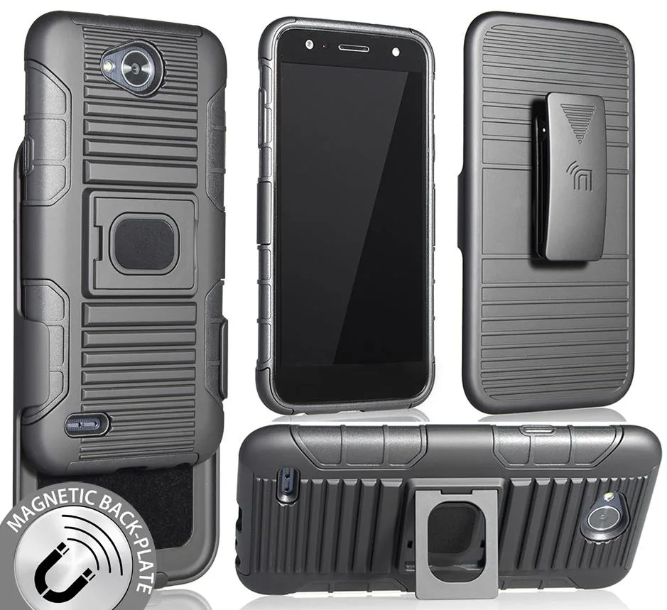 Nakedcellphone Nakedcellphone Magnetic Grip Ring Stand Case + Belt Clip Holster Combo for LG X Power 2 — product photo