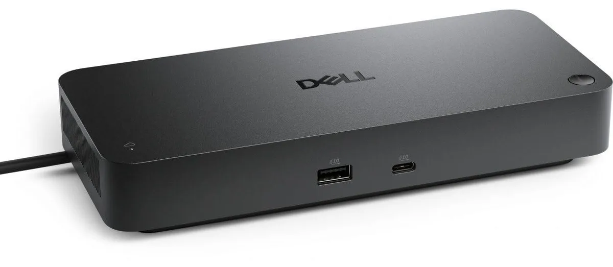 Compact rectangular dock with matte black finish and front-facing ports