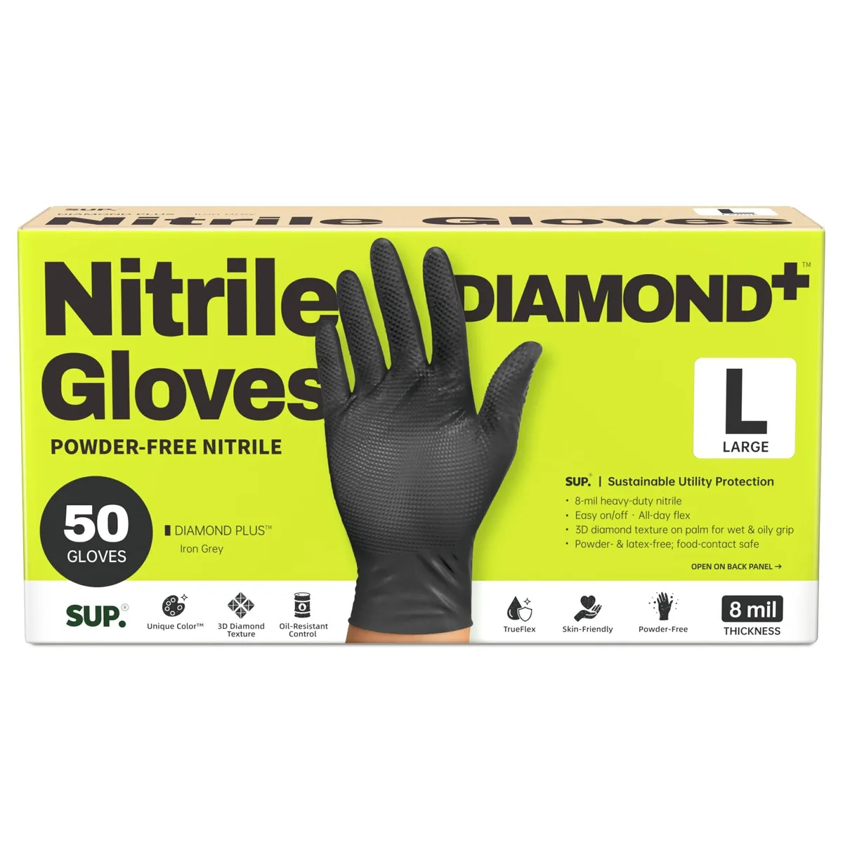  Vibe Diamond+ Nitrile Gloves 8 Mil Diamond Texture 50 Ct Large — product photo