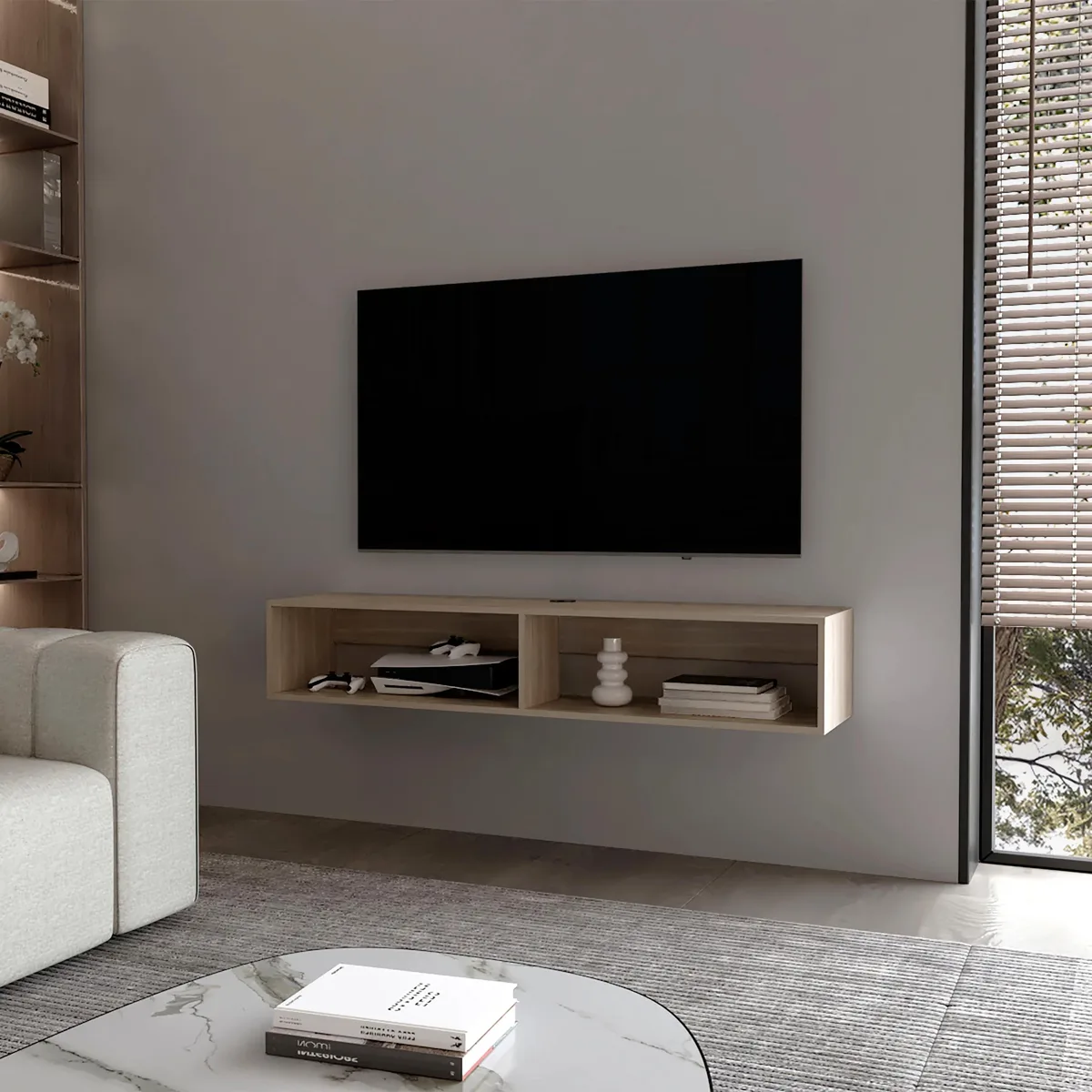 tuphen tuphen White Oak 2-Shelf Floating Media Rack — product photo