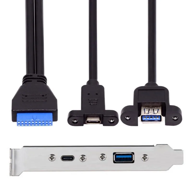 50 cm internal cable with 19/20-pin header to dual USB Type-C and Type-A female ports