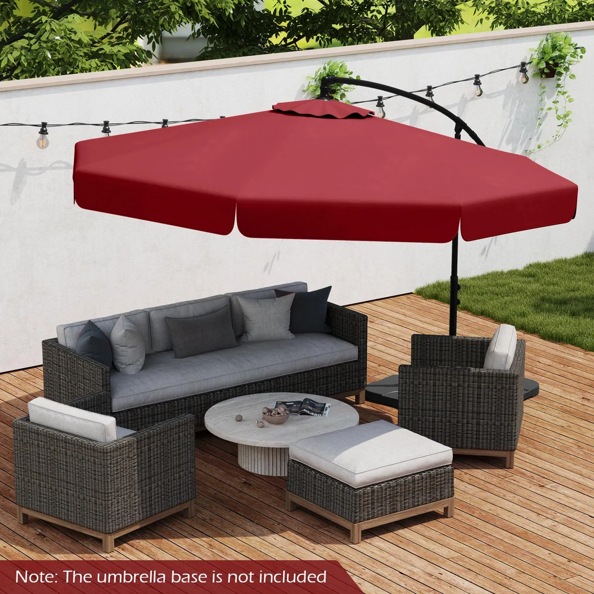 Wine cantilever umbrella with ruffled canopy and crank handle