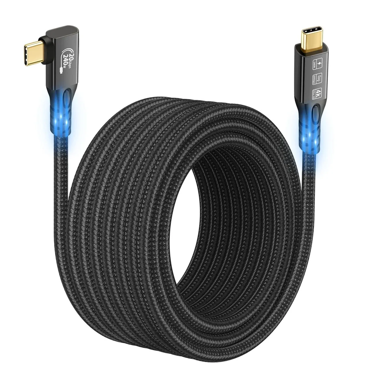 Black USB-C cable with right-angle connectors, three metres long