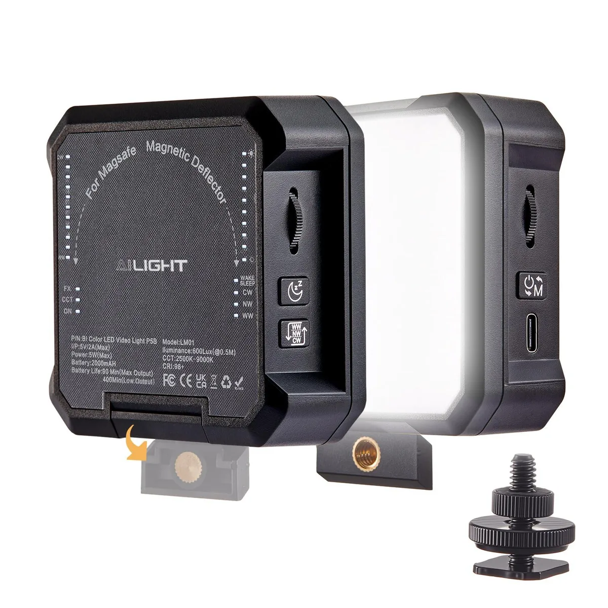  ailight LM0112 Magnetic LED Video Light CRI 98+ 2500-9000K Black — product photo