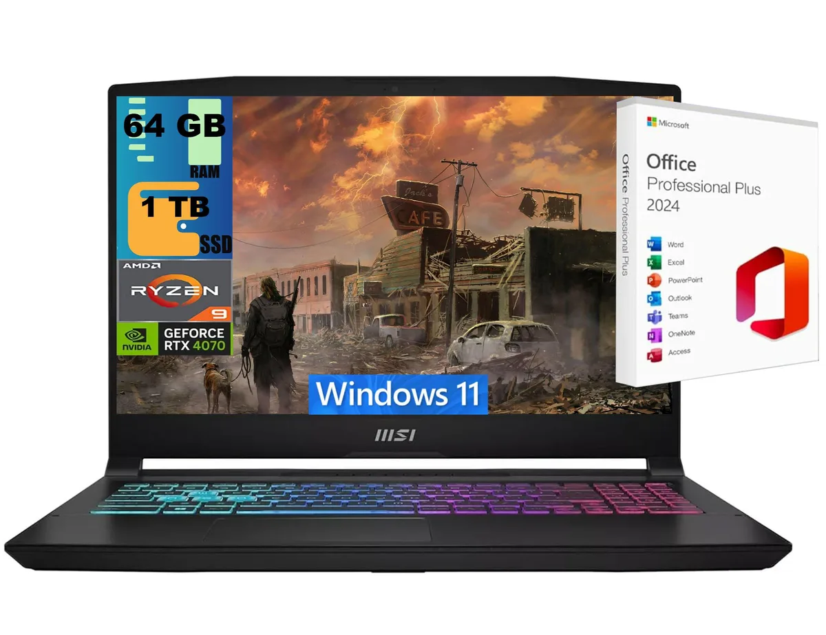 MSI MSI Katana A15 15.6" 144Hz Ryzen 9 8945HS RTX 4070 64GB 1TB Cooler Boost 5 gaming laptop — product photo
